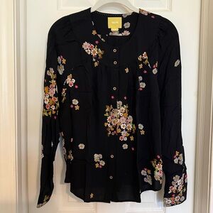 Anthropologie Maeve Black Floral Top Size Small